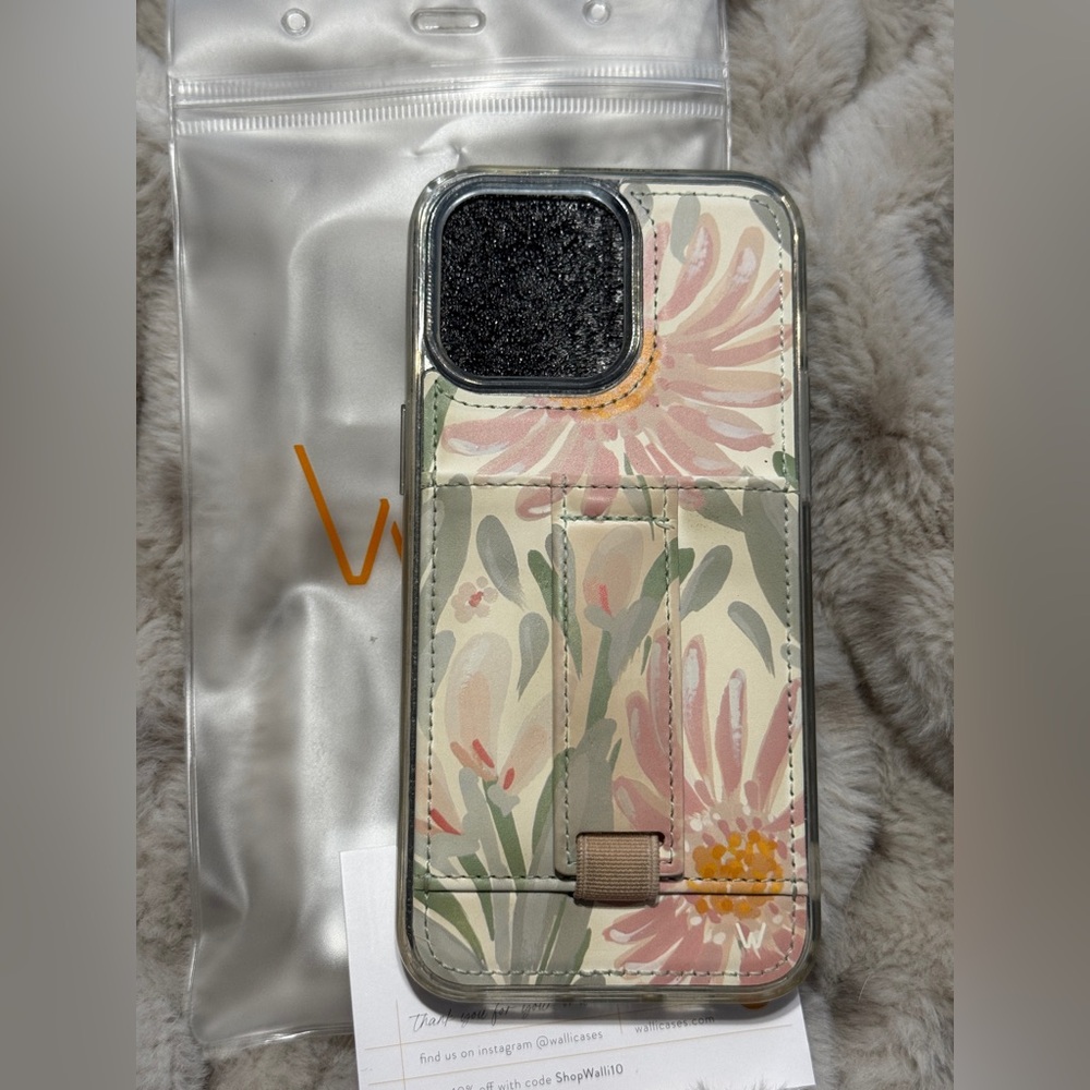 Floral Pink & Green Phone Case with Card Holder